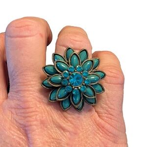 Vintage Turquoise Blue Floral Statement Ring